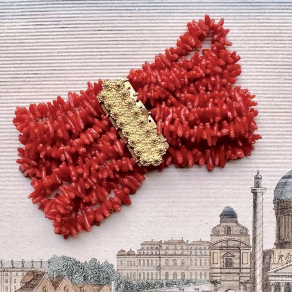 Rare Mediterranean Natural Red Coral Bracelet Pinchbeck Gilt Clasp Antique